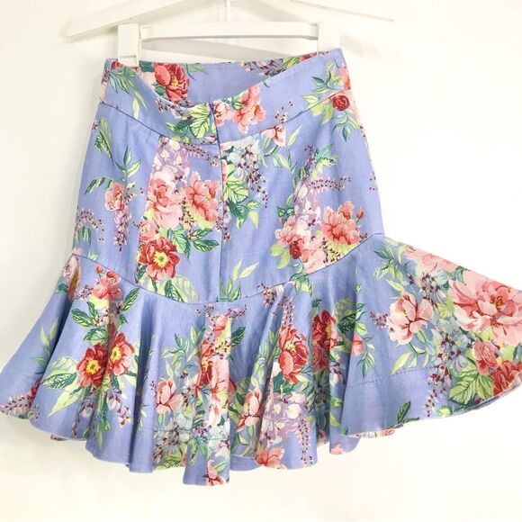 Zimmermann Blue Bellitude Flip Linen Floral Fluted Spring Peplum Mini Skirt - Picture 12 of 16